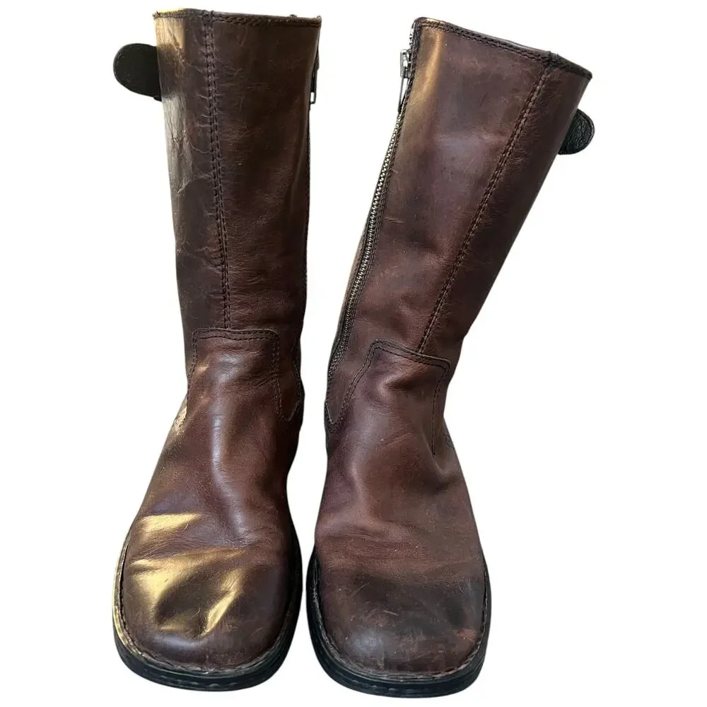 Born Brown Leather Engineer Moto Boots Side Zip Harness Men’s 9.5 / EU 43